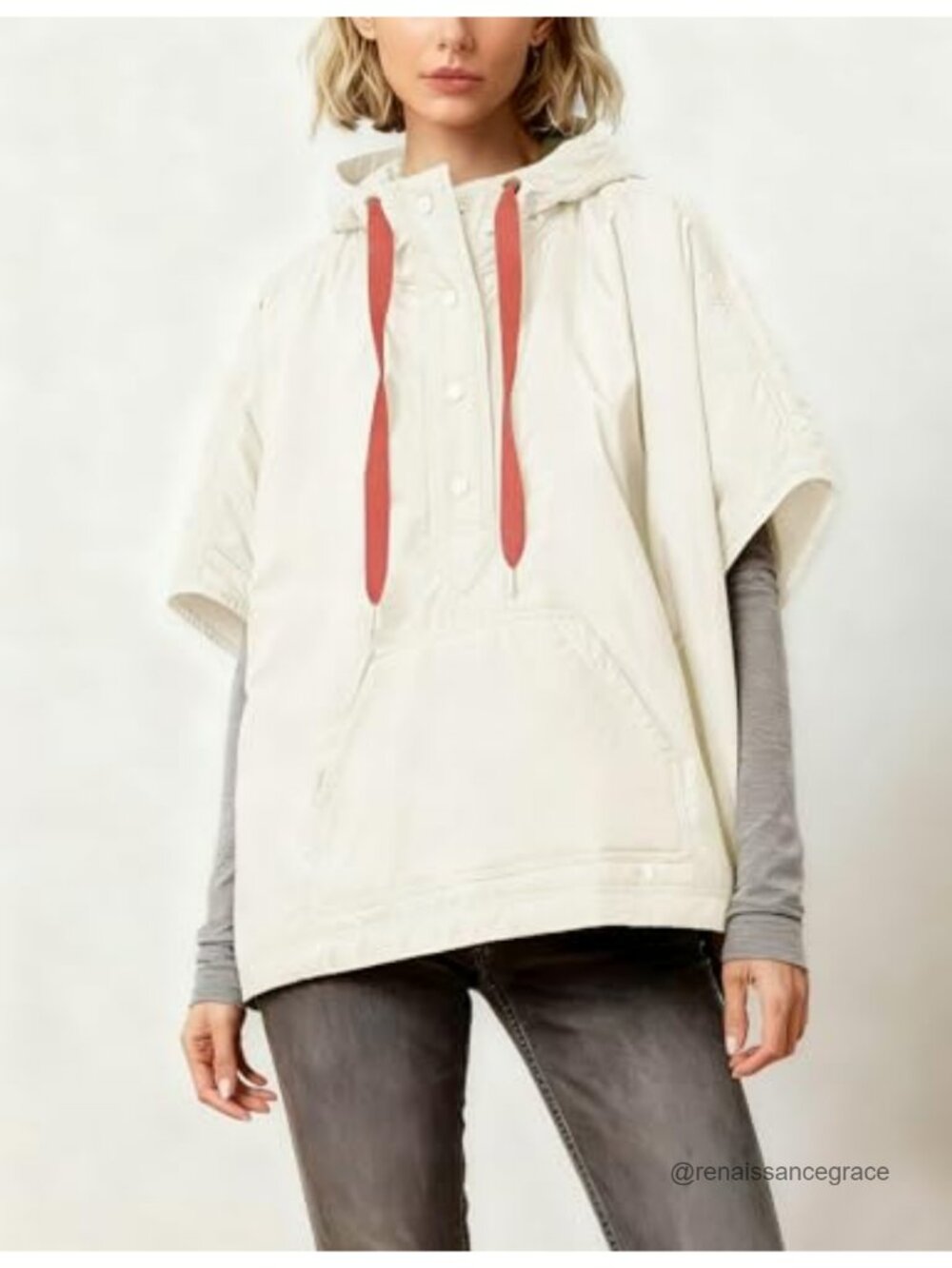 Nylon Puffer Vest Hooded Poncho Snap Button Waistcoat with Pockets